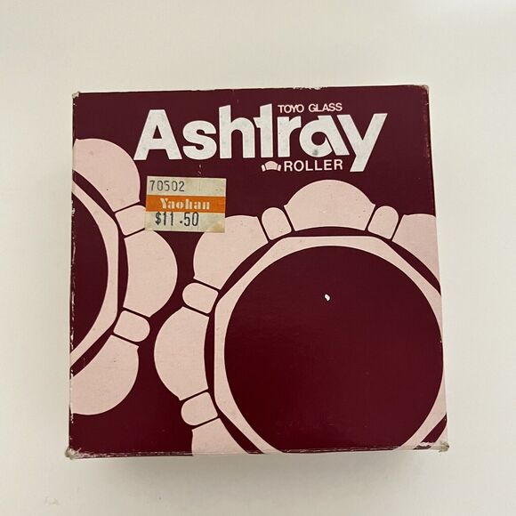Vintage Toyo Glass Roller Ashtray Pink Round Scalloped Japan w/ Box - Picture 10 of 15